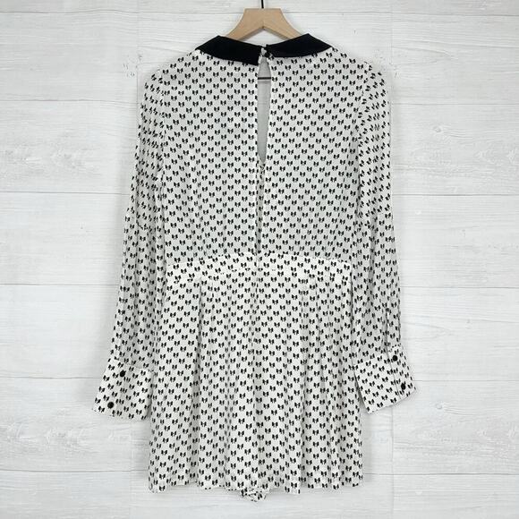 NWT Maje Bow-Print Playsuit Romper Size 38 US M White Black Coquette Retro $375 - Picture 5 of 16